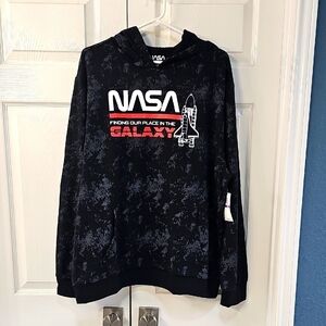 New Hybrid Men's NASA Space Shuttle Blueprint Fleece Hoodie 2XL Black